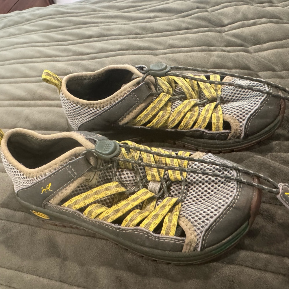 Chaco Gray and Yellow Water Shoes Lightweight Breathable Design- Kids
